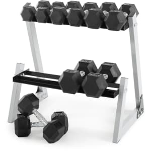 Weider 200-Lb. Rubber Hex Dumbbell Set w/ Rack for $240 Weider 200-Lb. Rubber Hex Dumbbell Set w/ Rack for $240