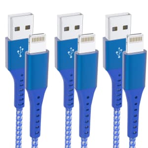 Snisre MFi-Certified 10-Foot Braided Nylon Lightning Cable 3-Pack for $6