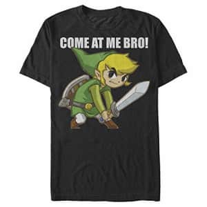 Nintendo Men's Legend of Zelda Come at Me Bro Link Action Pose T-Shirt, Black, Small for $10