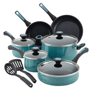 Paula Deen Riverbend Nonstick Cookware Pots and Pans Set, 12 Piece, Gulf Blue Speckle for $150