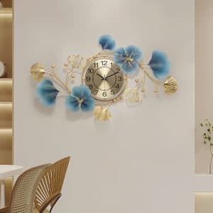 Homary 3D Metal Ginkgo Leaves Wall Clock for $64