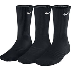NIKE Unisex Performance Cushion Crew Training Socks (3 Pairs), Black/White, Medium for $35
