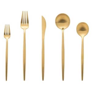 60-Piece Brushed Gold Stainless Steel Flatware Set for $90