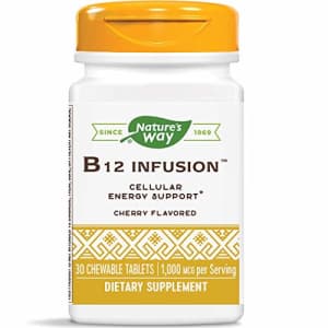 Nature's Way B12 Infusion 1,000 mcg (1 mg) potency; 30 Chewable Tablets; Delicious Cherry Flavor; for $29 Nature's Way B12 Infusion 1,000 mcg (1 mg) potency; 30 Chewable Tablets; Delicious Cherry Flavor; for $29