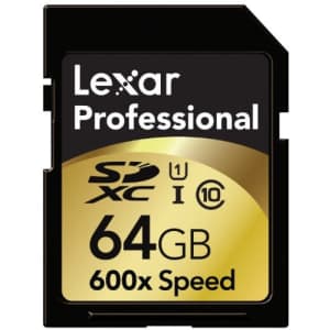 Lexar Professional 600x 64GB SDXC UHS-I Flash Memory Card LSD64GCTBNA600 for $34 Lexar Professional 600x 64GB SDXC UHS-I Flash Memory Card LSD64GCTBNA600 for $34
