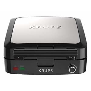 KRUPS Belgian Waffle Maker, Waffle Maker with Removable Plates, 4 Slices, Black and Silver for $61