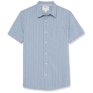 Goodthreads Men's Standard-Fit Short-Sleeve Stretch Poplin Shirt, Washed Blue, Dash Print, X-Large for $19