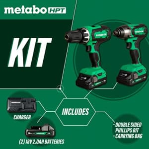 Metabo HPT 18V MultiVolt Hammer Drill and Impact Driver Combo Kit | Cordless | 2-2.0Ah Li-Ion for $151