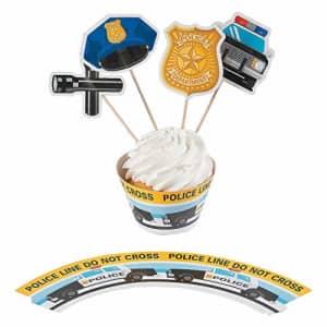 Fun Express Police Party Cupcake Wrappers with Picks - Makes 200 - Kid Birthday Supplies, for $9
