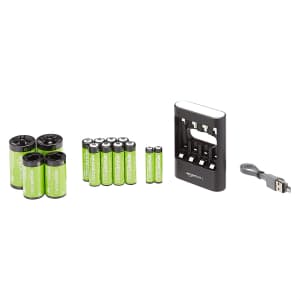 AmazonBasics USB Battery Charger Pack w/ 10 Batteries for $50