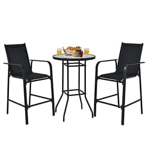 Tangkula 3 Pieces Outdoor Patio Bar Set, Outdoor Bistro Set with 2 Bar Stools and 1 Tempered Glass for $160