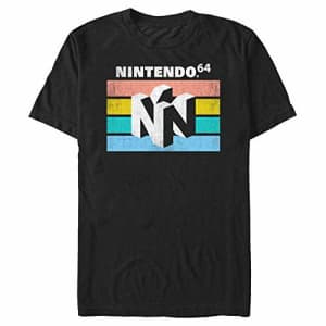 Nintendo Men's N64 Logo Retro Stripe T-Shirt, Black, X-Large for $9