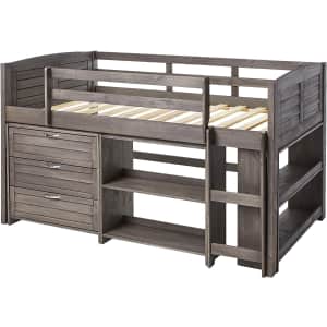 Donco Kids Twin Louver Low Loft Bed w/ 3-Drawer Chest and 2 Bookshelves for $561