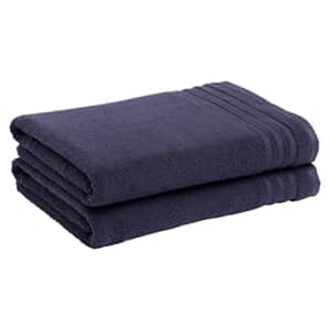 Amazon Basics Cotton Bath Towels, Made with 30% Recycled Cotton Content - 2-Pack, Midnight Blue for $18
