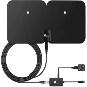 1byone 4K 100-Mile Double Panel Amplified Digital HDTV Antenna for $14