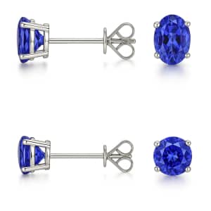 Sterling Silver 2-TCW Tanzanite Oval/Round Stud Earrings 2-Pack for $20
