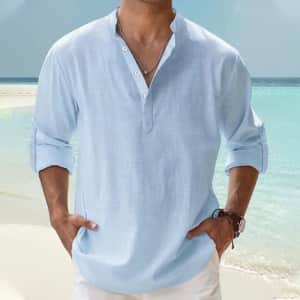 Men's Linen Popover Shirt for $8