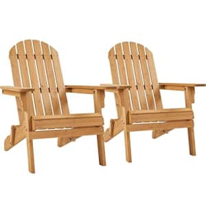 Yaheetech Folding Adirondack Chair Set of 2 Outdoor, 300LBS Solid Wood Garden Chair Weather for $104