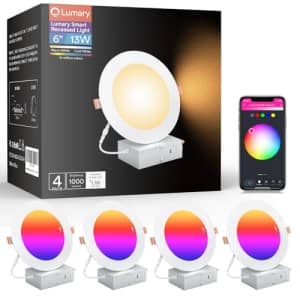 Lumary 6" 13W Smart Recessed Light 4-Pack for $48