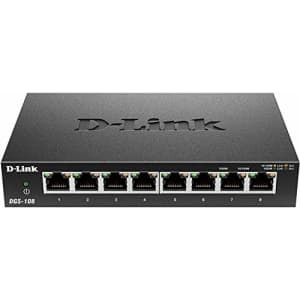 D-Link Ethernet Switch, 8 Port Gigabit Unmanaged Metal Fanless Desktop or Wall Mount Design for $32 D-Link Ethernet Switch, 8 Port Gigabit Unmanaged Metal Fanless Desktop or Wall Mount Design for $32