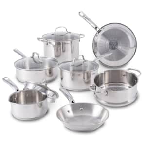 T-fal Stainless Steel Cookware Set 11 Piece Induction Oven Broiler Safe 500F Pots and Pans, for $128