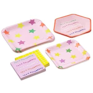 Hallmark Pink and Yellow Party Supplies (16 Square Dinner Plates, 8 Square Dessert Plates, 8 for $9