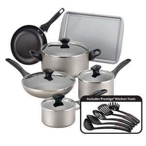 Farberware Dishwasher Safe Nonstick Cookware Pots and Pans Set, 15 Piece, Champagne for $85