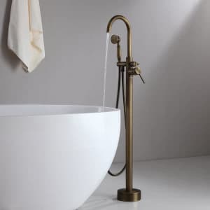 Classic Solid Brass Single Handle Swirling Spout Freestanding Tub Faucet with Handshower for $124