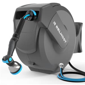 Relhost 100-Foot x 1/2" Retractable Garden Hose and Reel for $90