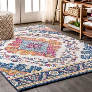 JONATHAN Y BMF106A-4 Bohemian Flair Boho Vintage Medallion Blue/Multi 4 ft. x 6 ft. Area-Rug, for $38