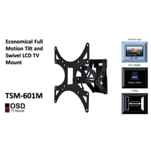 OSD Audio TSM-601M Full Motion Tilt and Swivel Wall Mount for 17-inch to 37-inch LED, LCD or Plasma for $19 OSD Audio TSM-601M Full Motion Tilt and Swivel Wall Mount for 17-inch to 37-inch LED, LCD or Plasma for $19