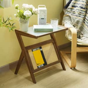 Tatoza Rattan Side Table with Glass Top for $19