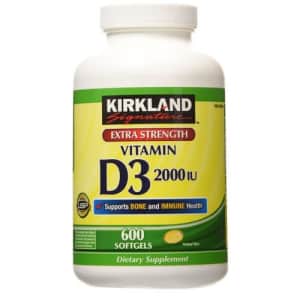 Kirkland Signature Extra Strength Vitamin D3 2000 I.U. 600 Softgels, Bottle for $12