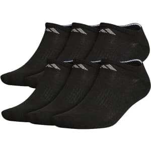 adidas Men's Athletic Cushioned No Show Socks 6-Pack for $10