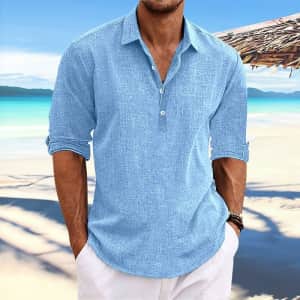 Men's Linen Long-Sleeve Shirt for $14