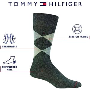 Tommy Hilfiger Men's Dress Socks - Lightweight Comfort Crew Sock (4 Pack), Size 7-12, Tan Multi for $15