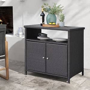 Grand patio Wicker Storage Cabinet, Indoor and Outdoor Prep Table 36" 2-Door Steel Buffet Storage for $142