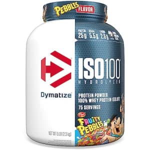 Dymatize ISO100 Hydrolyzed Protein Powder, 100% Whey Isolate, 25g of Protein, 5.5g BCAAs, Gluten for $90 Dymatize ISO100 Hydrolyzed Protein Powder, 100% Whey Isolate, 25g of Protein, 5.5g BCAAs, Gluten for $90