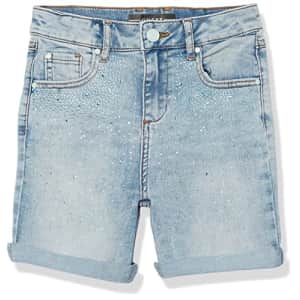 GUESS Girls' Big Rhinestone Stretch Denim Shorts, Turquoise Full Strass Wash, 8 for $27