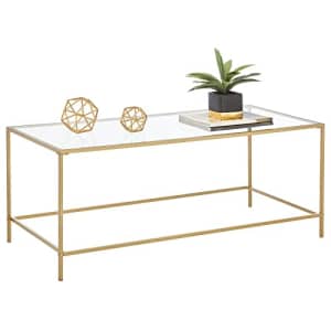 mDesign Glass Top Coffee Table - Large Minimalistic Rectangular Geometric Metal Accent Furniture for $100