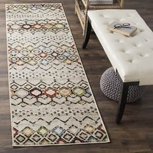 SAFAVIEH Amsterdam Collection 2'3" x 14' Ivory/Multi AMS108K Moroccan Boho Non-Shedding Living Room for $60