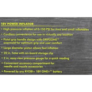 Ryobi P737 18-Volt ONE+ Portable Cordless Power Inflator for Tires (Battery Not Included, Power for $36 Ryobi P737 18-Volt ONE+ Portable Cordless Power Inflator for Tires (Battery Not Included, Power for $36