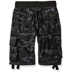 Southpole Boys' Big Fine Twill All Over Camo Jogger Shorts with Cargo Pockets, Grey/Black, Medium for $16