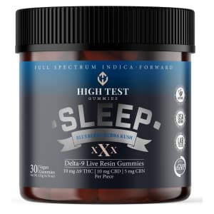 High Test Gummies Blueberry Bubba Kush Sleep Live Resin 30-Gummy Bottle: 6 for $102 High Test Gummies Blueberry Bubba Kush Sleep Live Resin 30-Gummy Bottle: 6 for $102