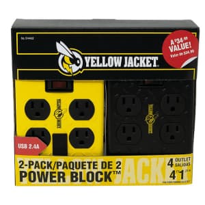 Yellow Jacket Southwire 4-Outlet / 2-USB Power Block 2-Pack for $11