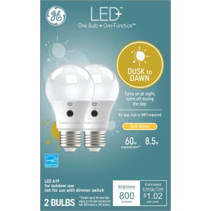 GE LED+ Dusk to Dawn Outdoor A19 Light Bulb 2-Pack for $12