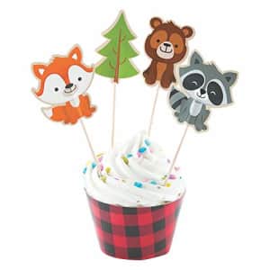 Fun Express WOODLAND PARTY CUPCAKE COLLAR WITH PICK - Party Supplies - 100 Pieces for $4