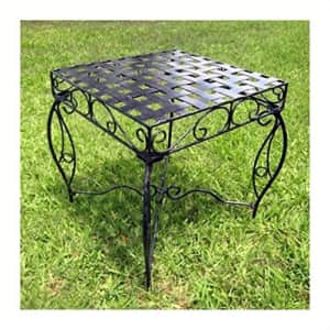 Pemberly Row Iron Patio Side Table in Antique Black for $94