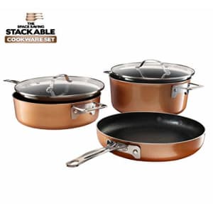 Gotham Steel Stackable Pots and Pans Set Stackmaster 5 Piece Cookware Set with Ultra Nonstick Cast for $40 Gotham Steel Stackable Pots and Pans Set Stackmaster 5 Piece Cookware Set with Ultra Nonstick Cast for $40