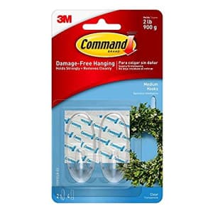 Command Medium Wall Hooks, Damage Free Hanging Wall Hooks with Adhesive Strips, No Tools Wall Hooks for $11